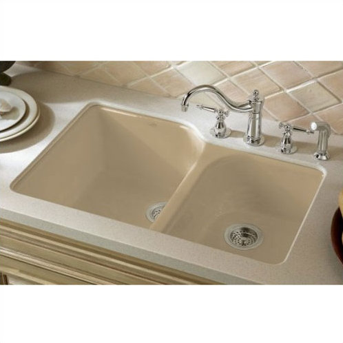 White Cast Iron Farmhouse Double Bowl Kitchen Sink