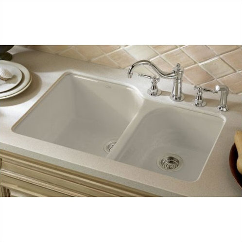 White Cast Iron Farmhouse Double Bowl Kitchen Sink