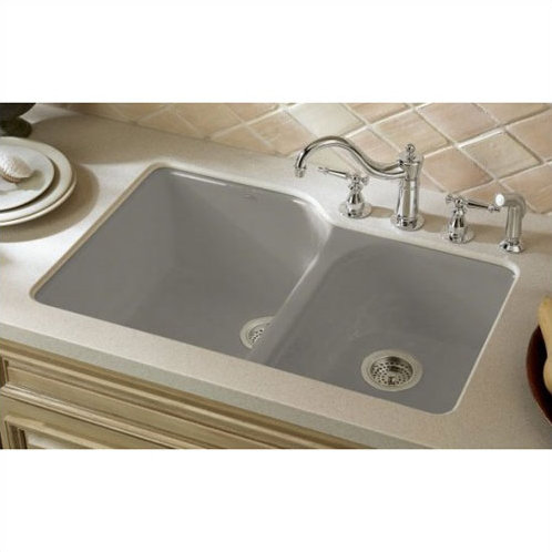 White Cast Iron Farmhouse Double Bowl Kitchen Sink