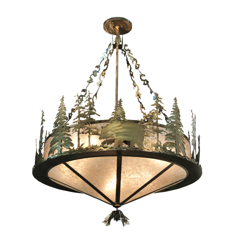 Rustic Copper and Glass 10-Light Pendant with Wildlife Design