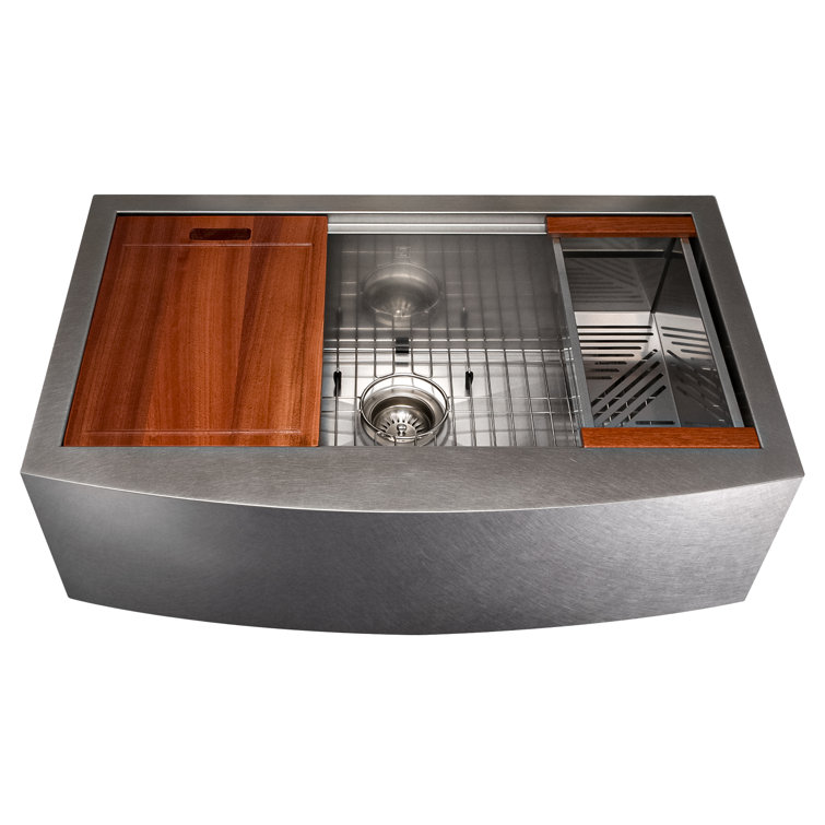 33" Stainless Steel Single Bowl Farmhouse Sink with Drainboard