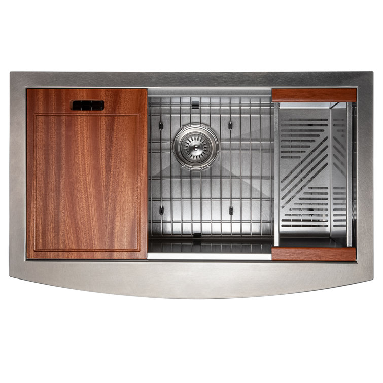 33" Stainless Steel Single Bowl Farmhouse Sink with Drainboard