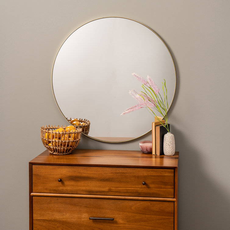 Franco Round Glossy Gold Metal Frame Wall Mirror