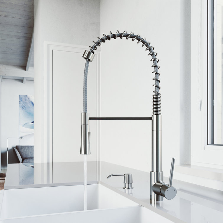 Stainless Steel Pull-Down Kitchen Faucet with Soap Dispenser
