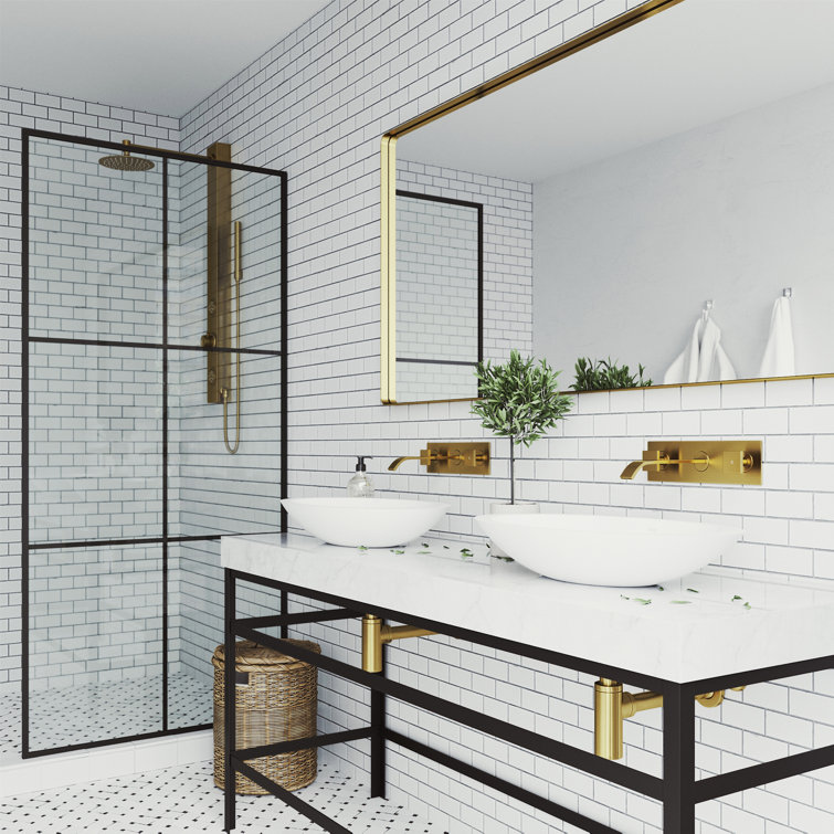 Matte Gold Two-Handle Wall Mount Bathroom Faucet