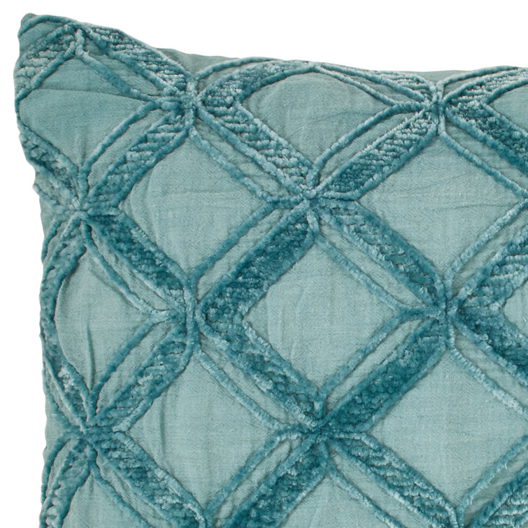 Teal Quilted Cotton Rectangular Decorative Throw Pillow