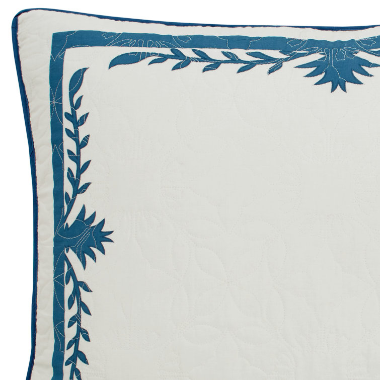 King Size Blue and Beige Embroidered Cotton Sham