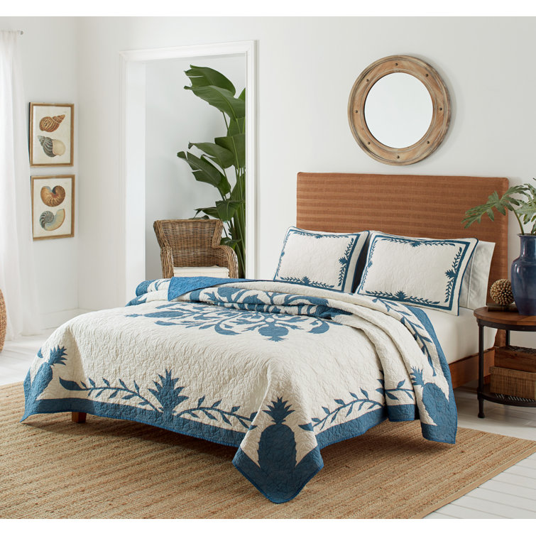 King Size Blue and Beige Embroidered Cotton Sham