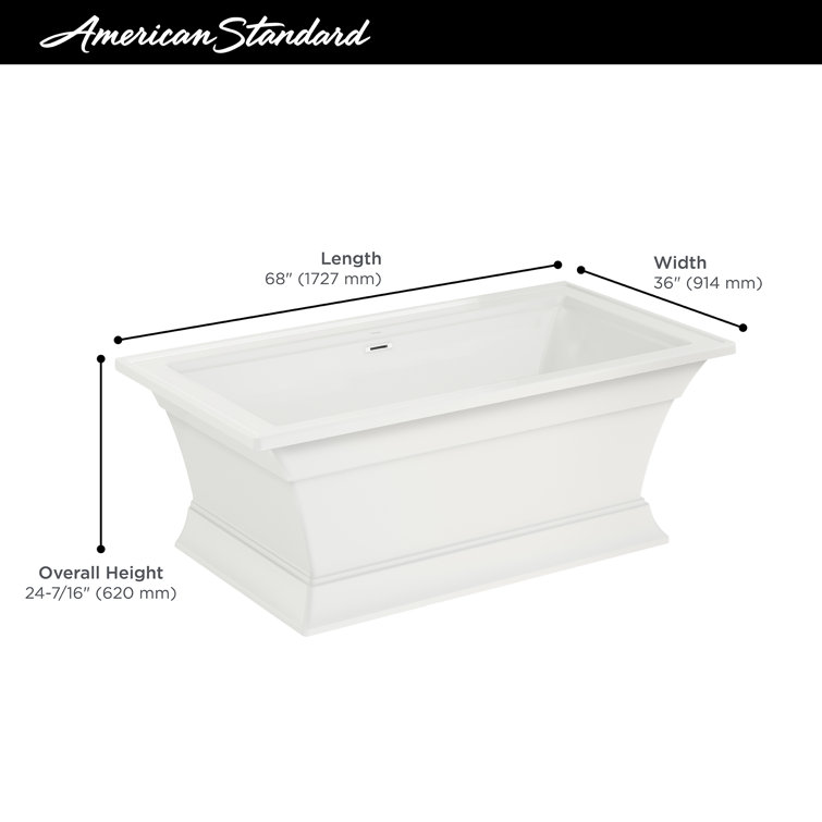 White 36'' Freestanding Acrylic Soaking Bathtub