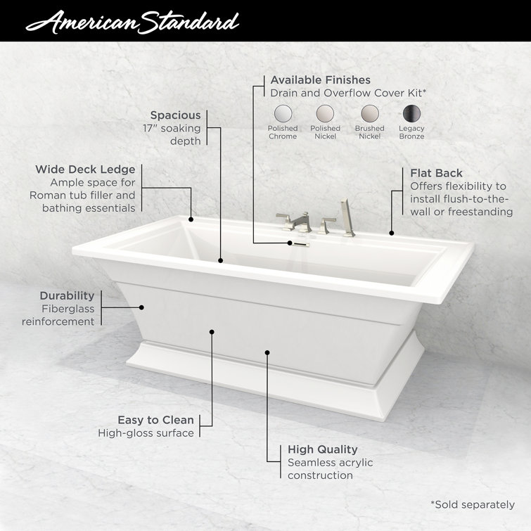 White 36'' Freestanding Acrylic Soaking Bathtub