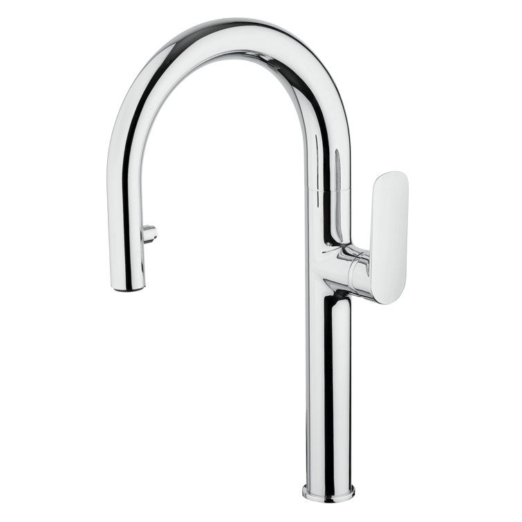 Chrome Brass Pull-Down Spray Kitchen Faucet with Deck Mount