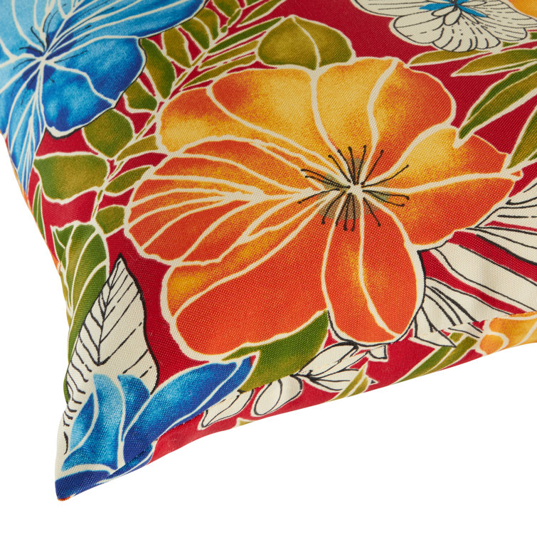 Aloha Red Floral Outdoor Rectangle Throw Pillows Set of 2