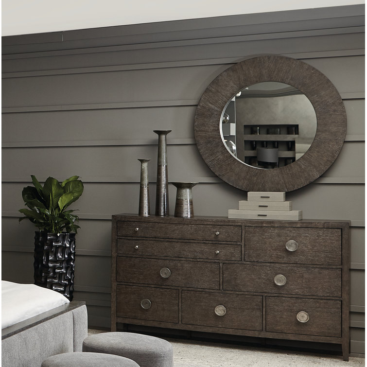 Transitional Bowed 8-Drawer Dresser in Cerused Charcoal Oak