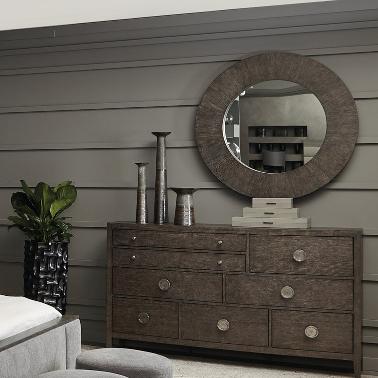 Transitional Bowed 8-Drawer Dresser in Cerused Charcoal Oak
