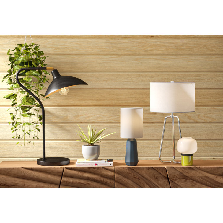 Sleek 25" Silver Metal Table Lamp with White Cotton Shade