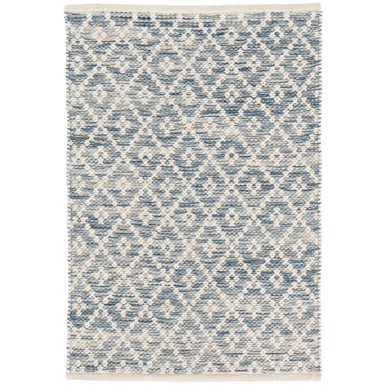 Melange Diamond Faded Blue Handwoven Cotton Rug, 4'x6'