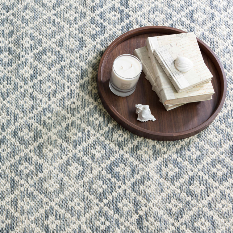 Melange Diamond Faded Blue Handwoven Cotton Rug, 4'x6'