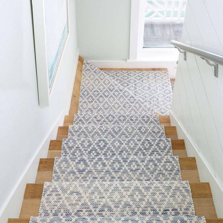Melange Diamond Faded Blue Handwoven Cotton Rug, 4'x6'