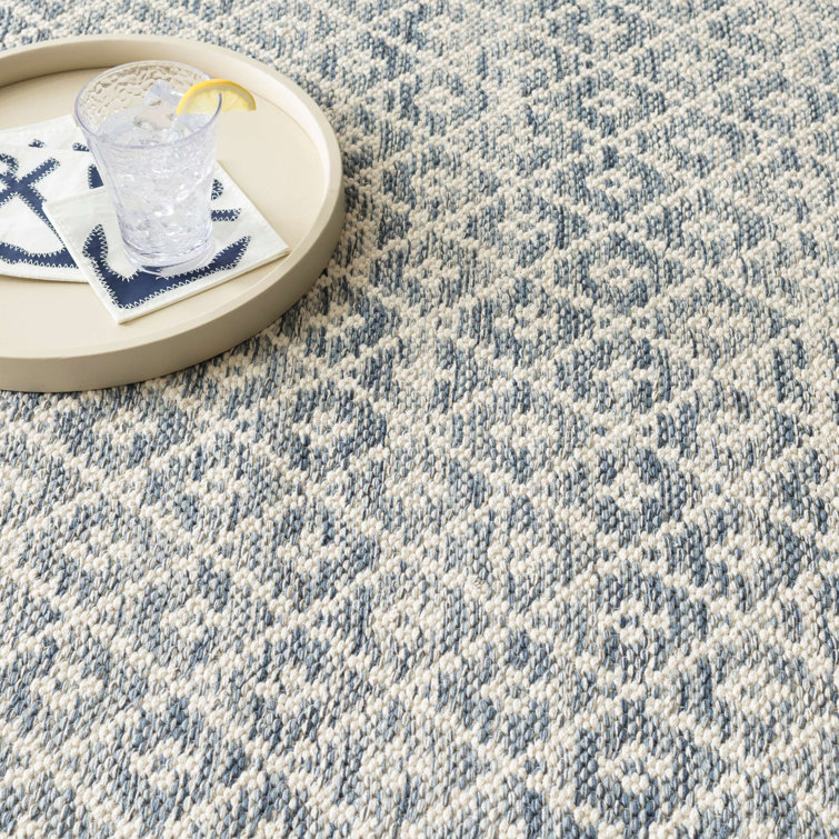 Melange Diamond Faded Blue Handwoven Cotton Rug, 4'x6'