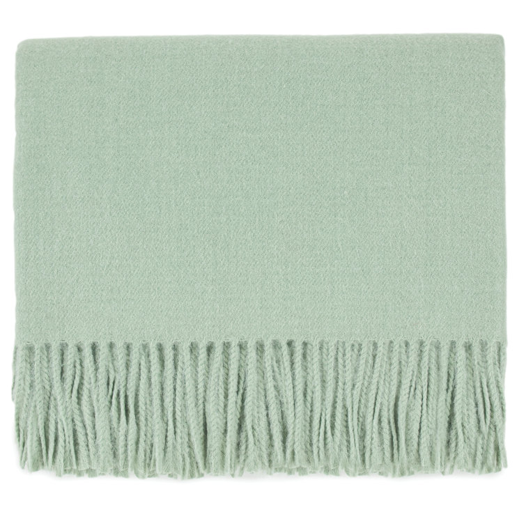 Green Wool Luxurious Fringe Throw Blanket
