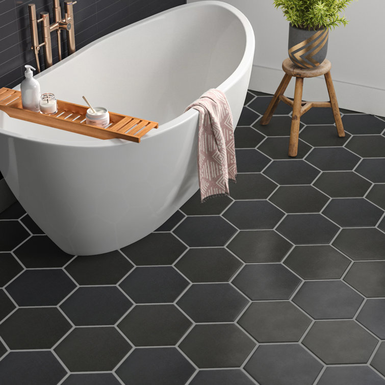 Turner Dark Gray Hexagon Porcelain Floor and Wall Tile