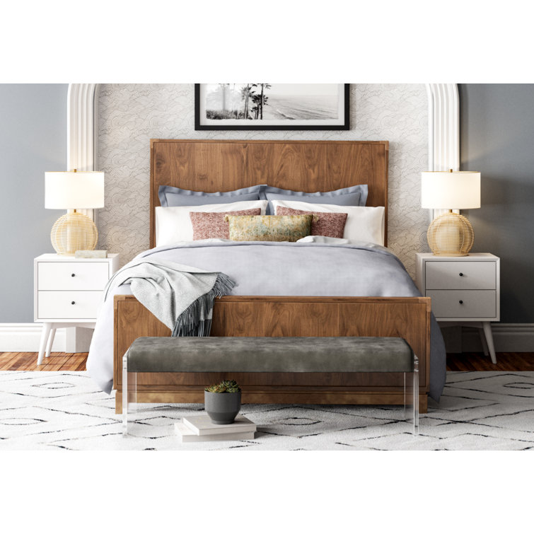 Elegant White Mahogany 2-Drawer Mid-Century Modern Nightstand
