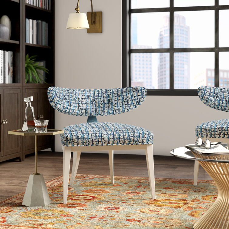 Cerulean Blue Velvet and Metal Crescent Accent Chair
