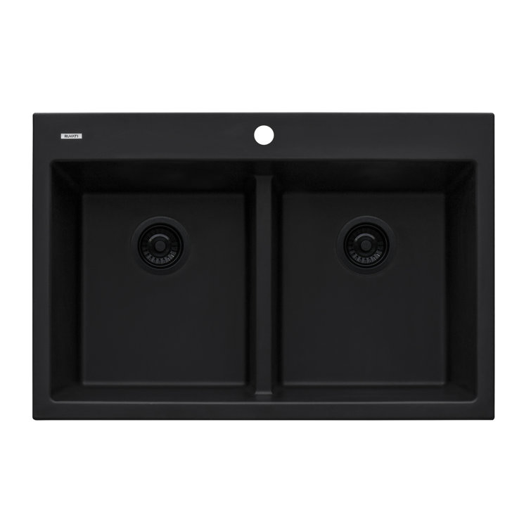 Midnight Black Granite Composite Drop-In Kitchen Sink