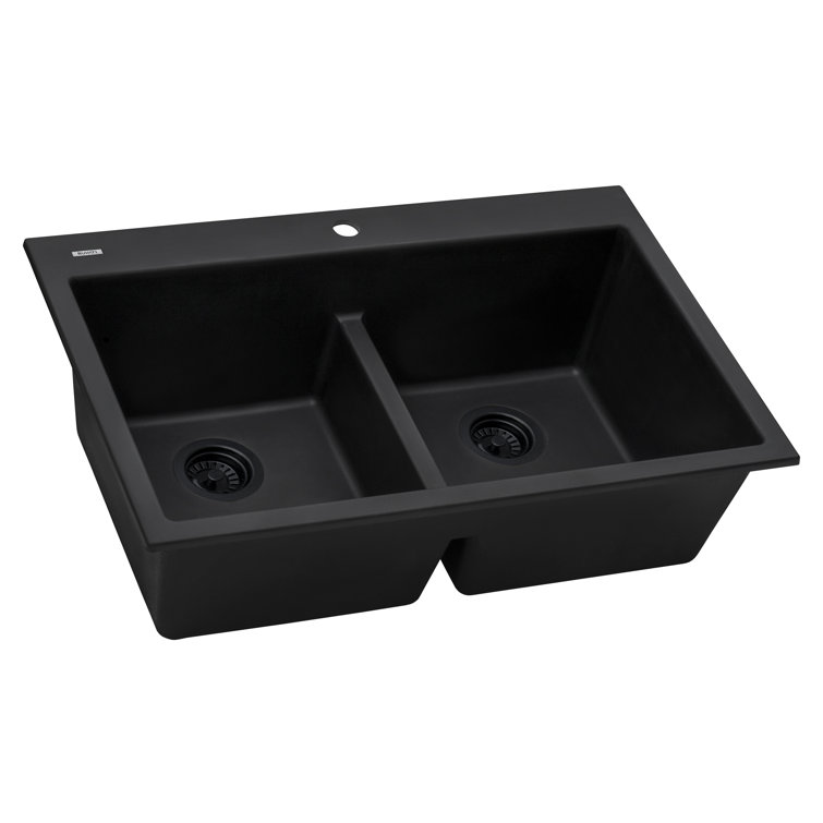 Midnight Black Granite Composite Drop-In Kitchen Sink