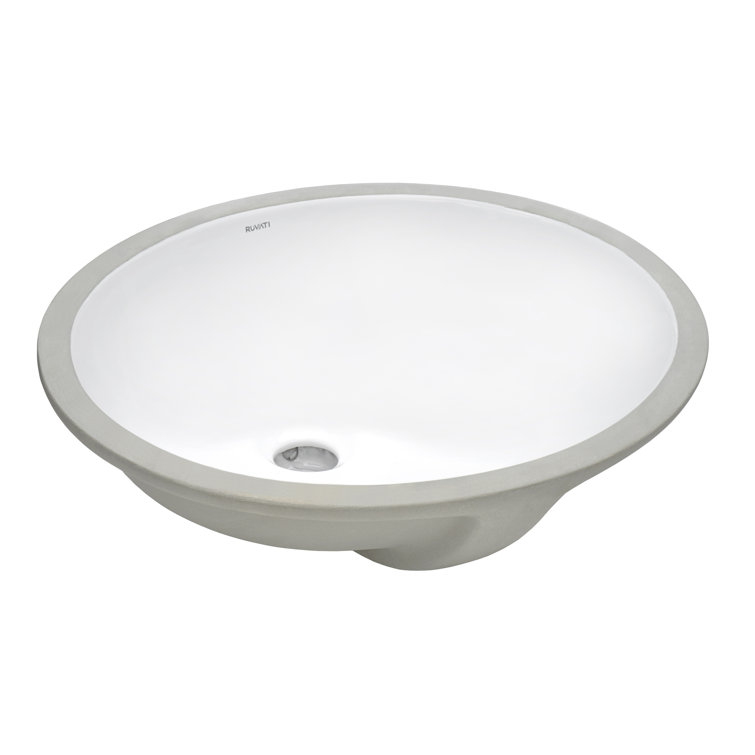White Oval Ceramic Undermount Bathroom Vanity Sink with Overflow