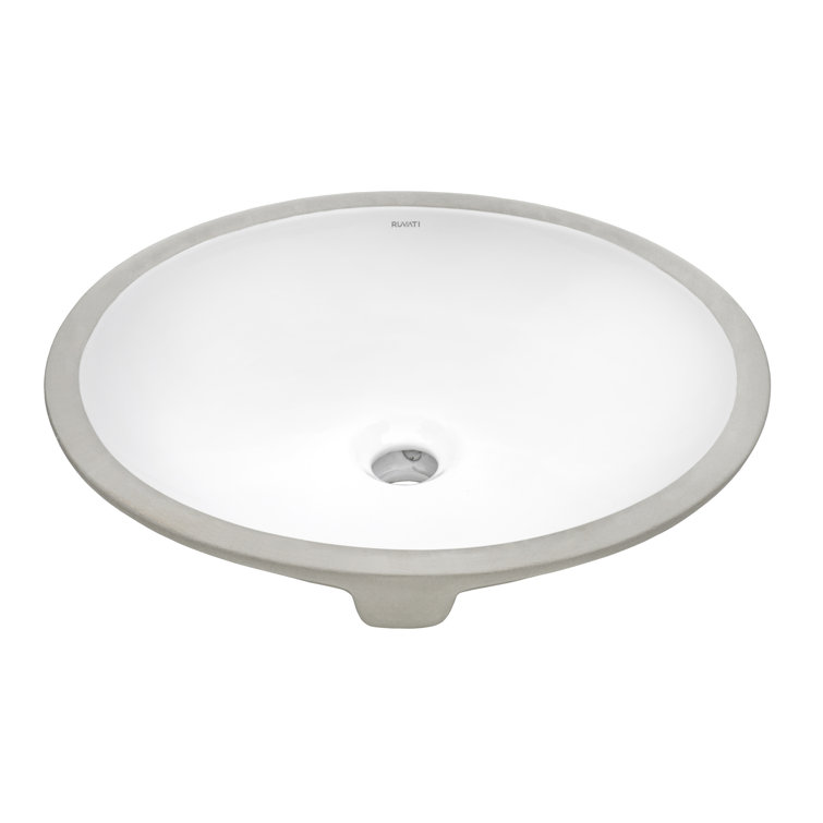 White Oval Ceramic Undermount Bathroom Vanity Sink with Overflow