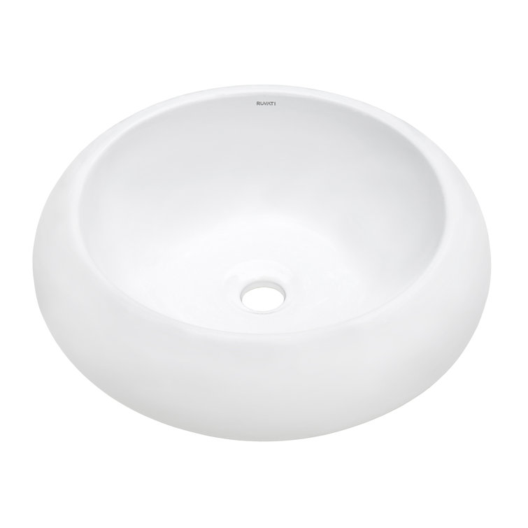 Ruvati 18" White Ceramic Round Above-Counter Vessel Sink