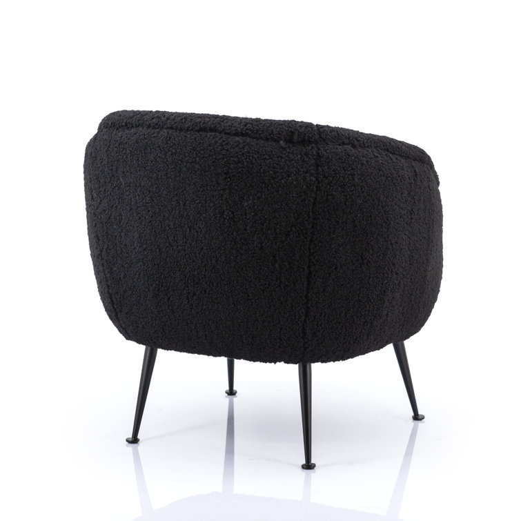 Sable Black Vegan Shearling Barrel Lounge Chair with Metal Legs