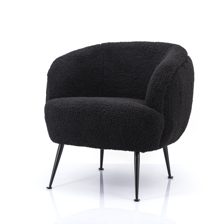 Sable Black Vegan Shearling Barrel Lounge Chair with Metal Legs