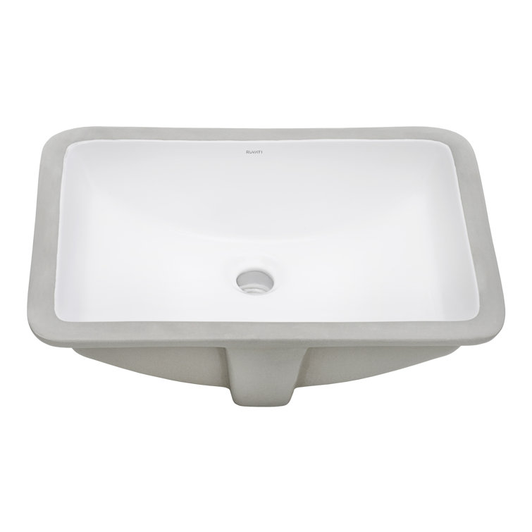 White Rectangular Ceramic Undermount Bathroom Sink with Overflow