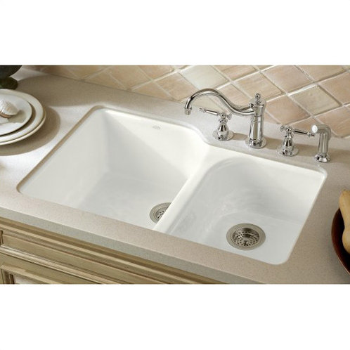 White Cast Iron Farmhouse Double Bowl Kitchen Sink