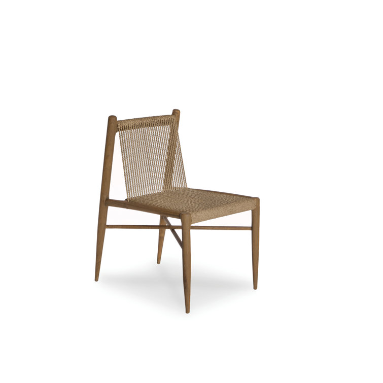 Montauk Praline Teak Wood Ladder Back Upholstered Side Chair