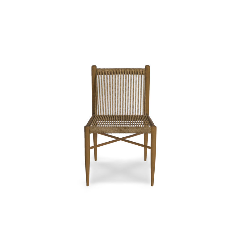 Montauk Praline Teak Wood Ladder Back Upholstered Side Chair