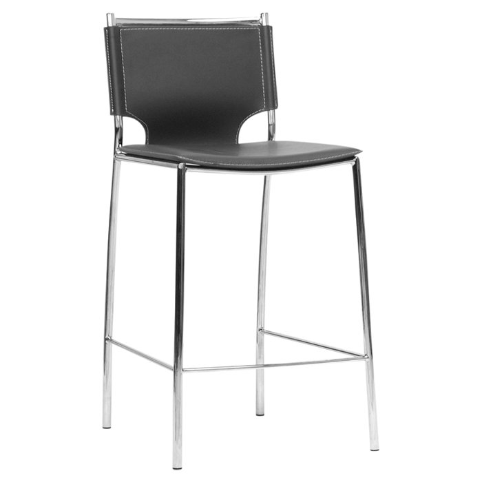 Montclare 26" Black Bonded Leather & Chrome Counter Stool - Set of 2