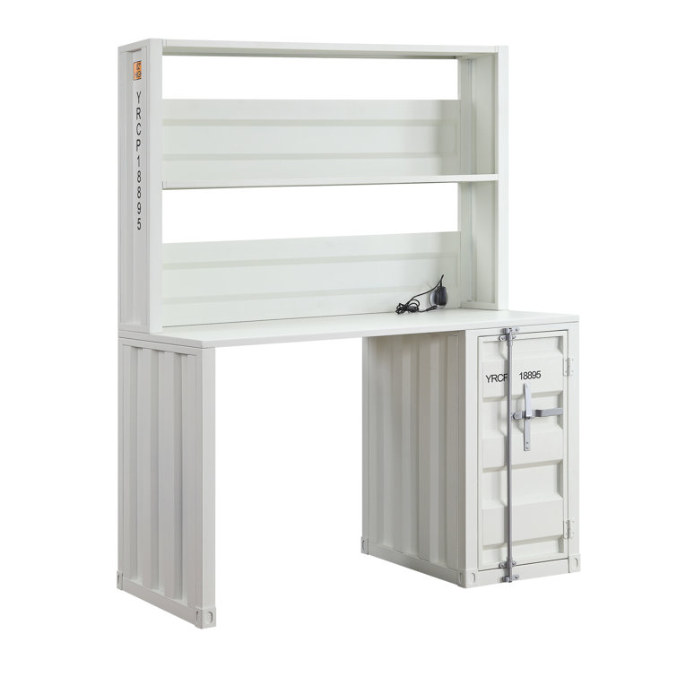 White Wood Writing Desk with Hutch and Drawer