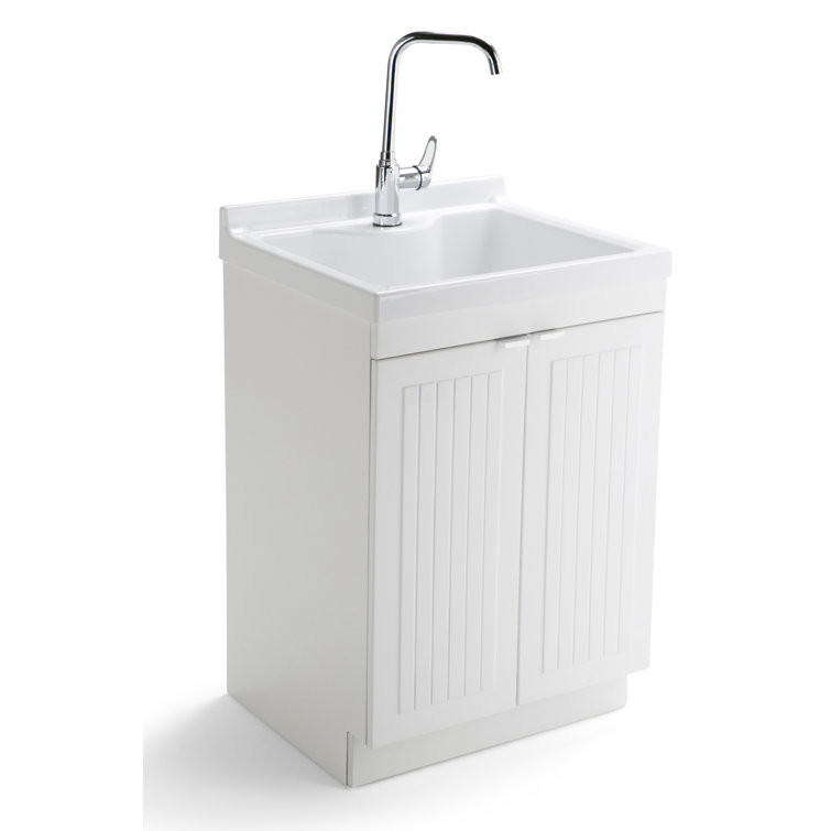 Murphy Pure White 24-inch ABS Utility Sink Cabinet with Chrome Faucet