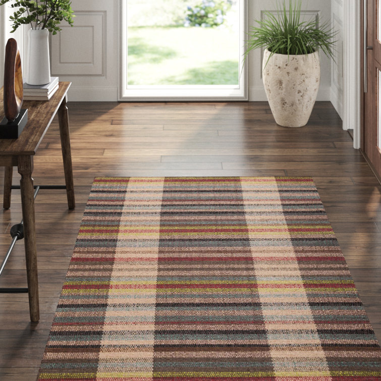Multicolor Striped Synthetic Flat Woven Runner Rug 2'6" x 12'