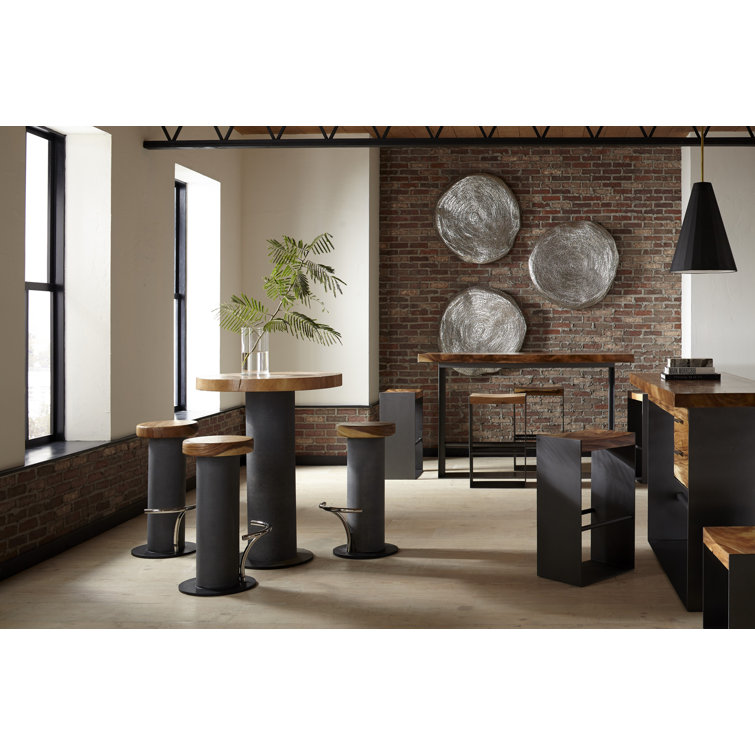 Modern Chamcha Wood & Concrete Round Bar Table in Gray/Brown
