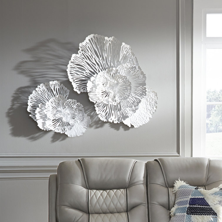 White Metal Contemporary Flower Wall Sculpture