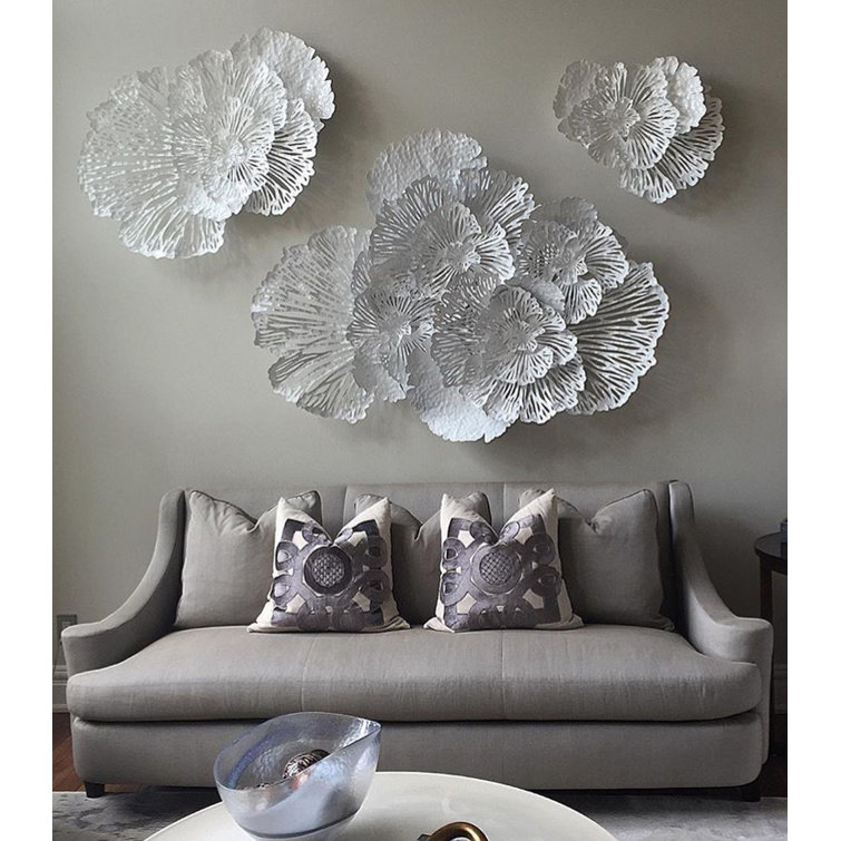White Metal Contemporary Flower Wall Sculpture