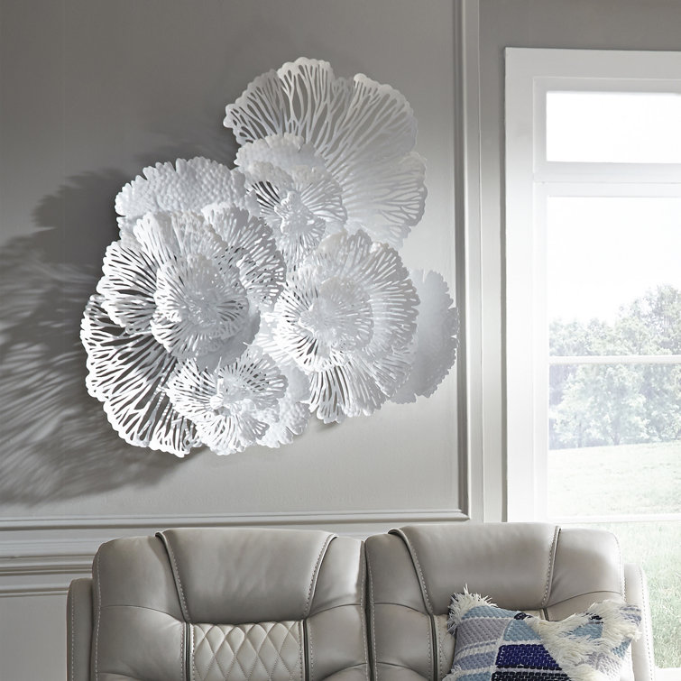 Large White Metal Flower Wall Sculpture