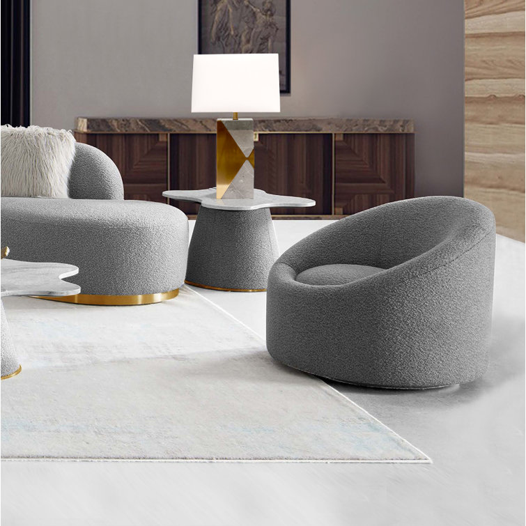 Sienna Modern Gray Swivel Armchair with Solid Wood Frame