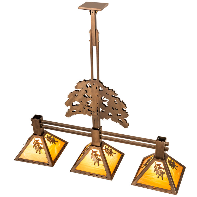 Amber Glass 3-Light Island Pendant with Antique Copper Finish