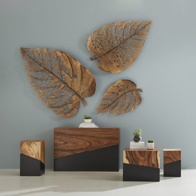 Copper Patina Hand-Cut Metal Birch Leaf Wall Sculpture