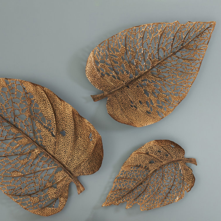 Copper Patina Hand-Cut Metal Birch Leaf Wall Sculpture